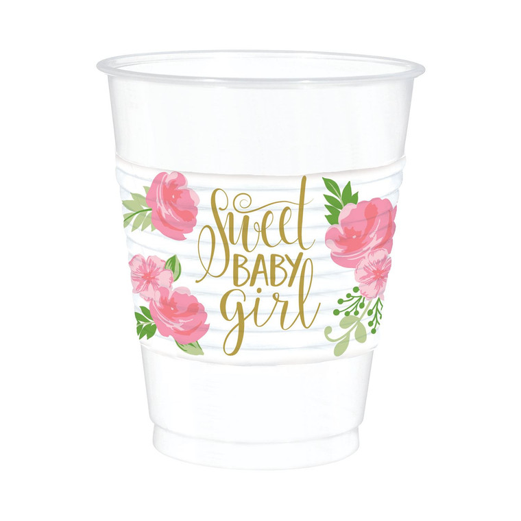 473ml White Floral Baby Shower Reveal Plastic Cups