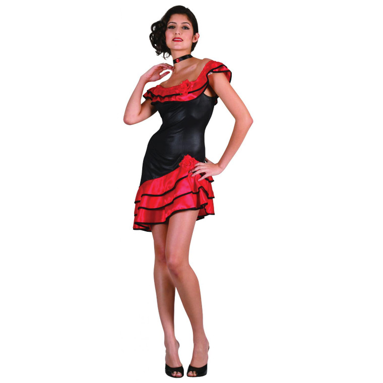 Women's Flamenco Style Red And Black Spanish Lady Dress