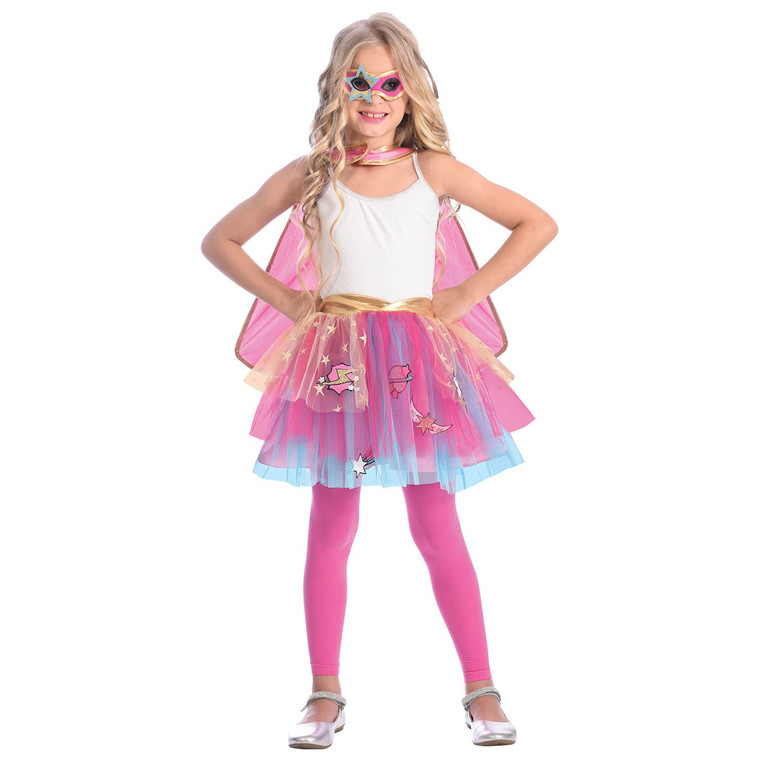 Girls Pretty Pink Super Hero 3 Piece Set Tutu Costume