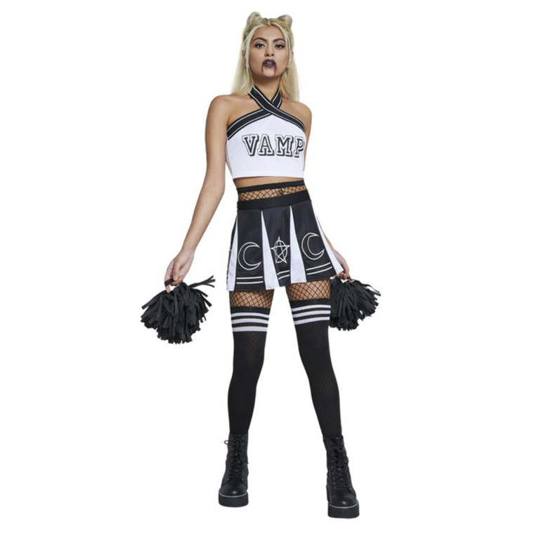 Women's Black And White Fever Vamp Cheerleader Costume