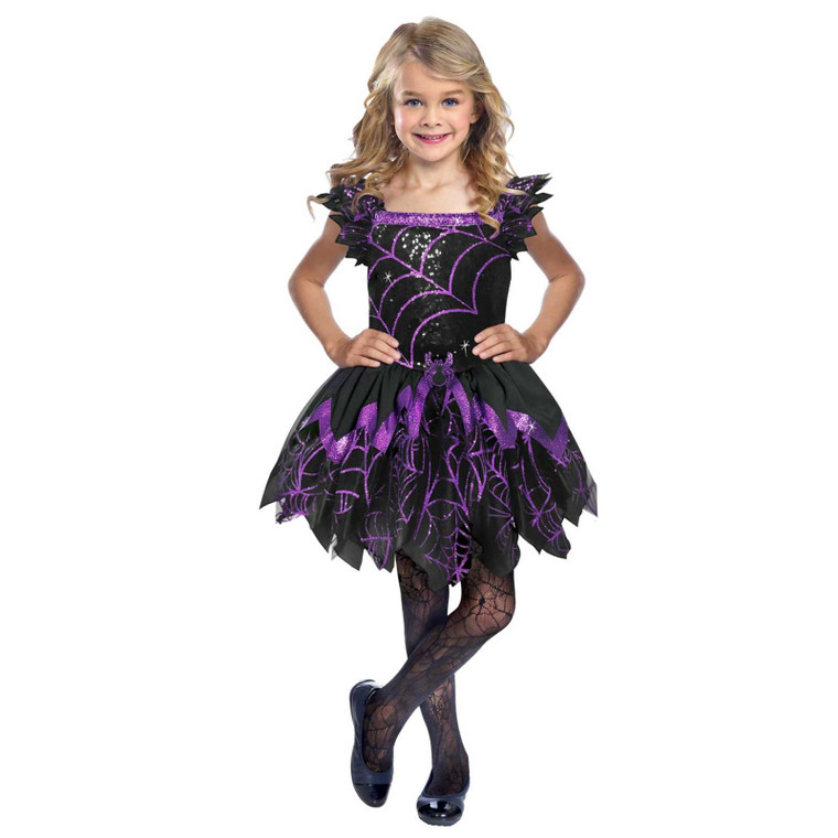 Girls Black And Purple Polyester Spooky Spider Witch Costume