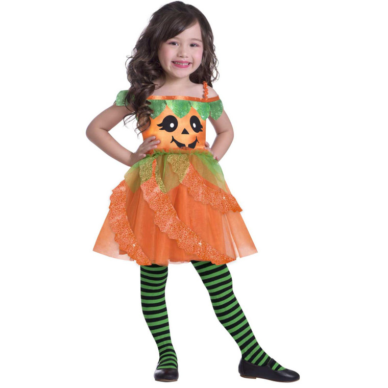 Children's Orange And Green Polyester Pumpkin Costume