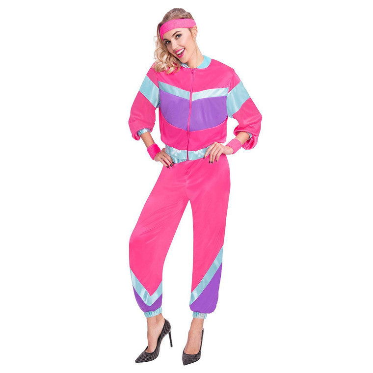 Women's Pink Polyester 80's Theme Shell Suit Costume