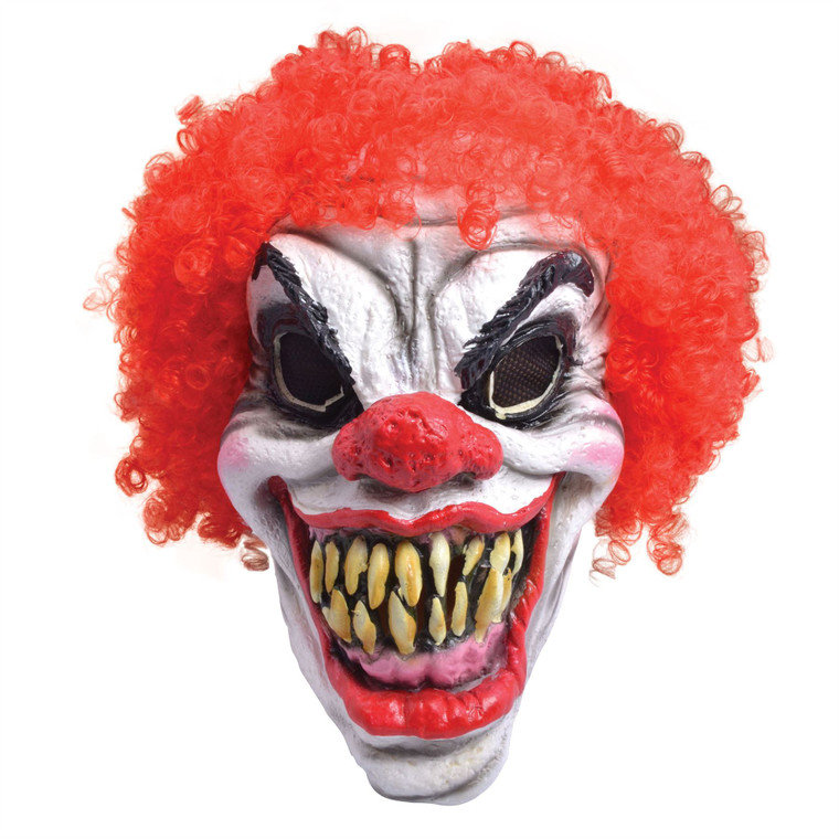 Adults Unisex White And Red Clown Mask With Hair