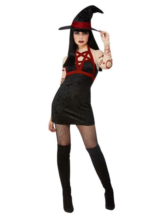 Women's Black And Red Satanic Witch Halloween Costume
