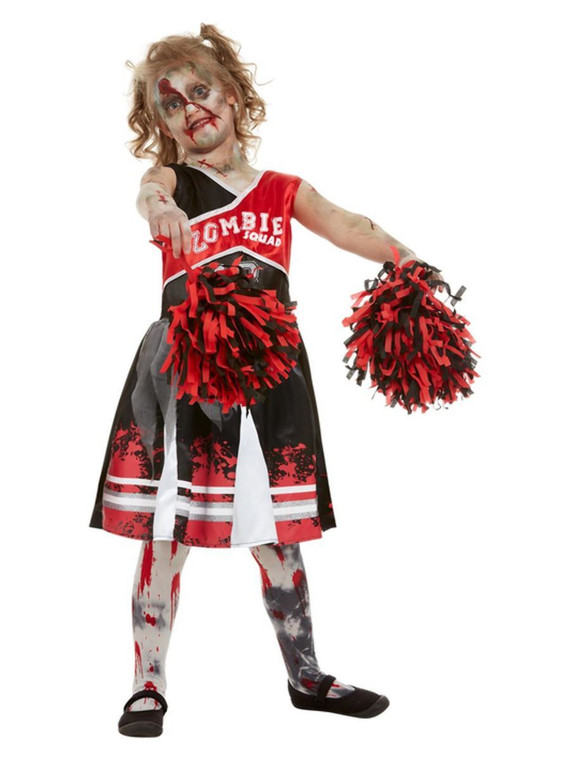 Children's Red Halloween Zombie Cheerleader Costume