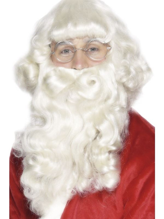 Adults White Santa Claus Beard And Wig Christmas Set