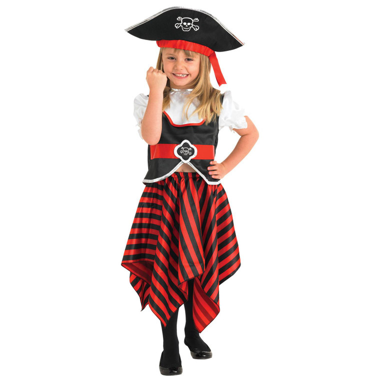 Children's Pirate Girl Red, Black And White Dress Costume