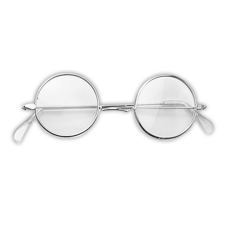 Adults Clear Round Silver 60's Style Costume Glasses Accessory