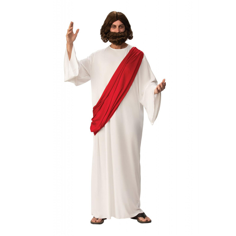 Men's White And Red Jesus Robe With Drape Costume