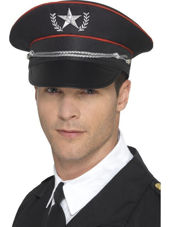 Adults Black Deluxe Military Costume Hat Accessory