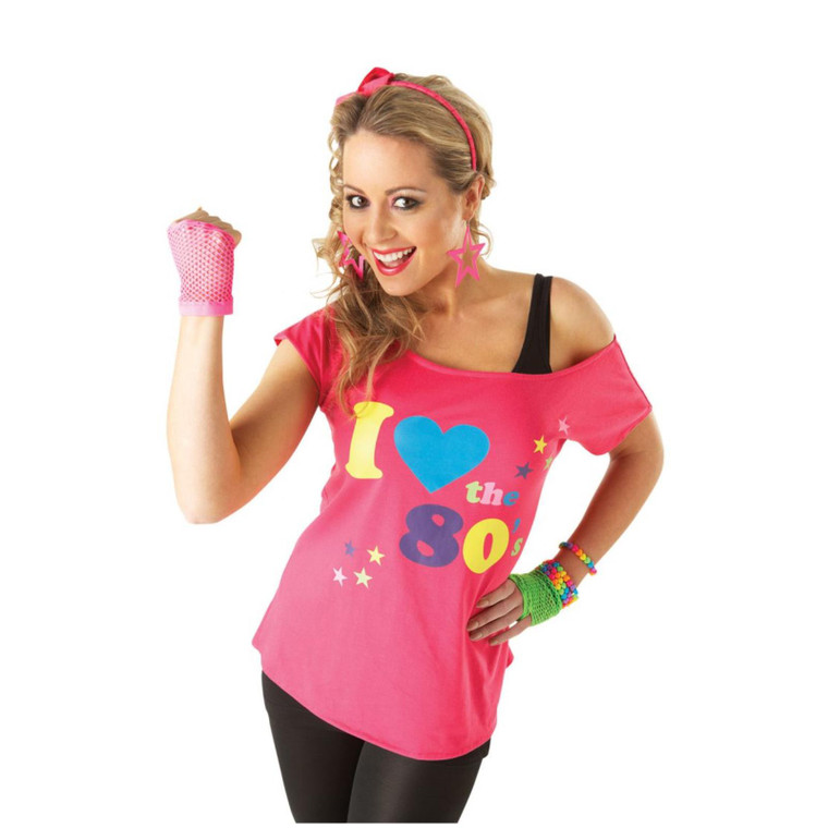 Women's Pink I Love The 80's Costume T-Shirt