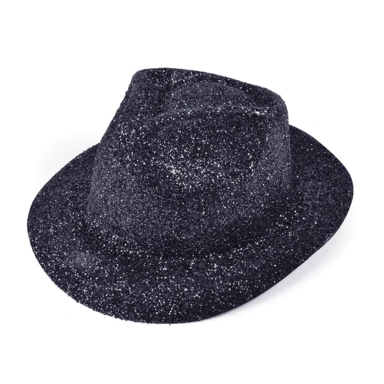 Adults Black Glitter 1950's Burlesque Theme Trilby Hat