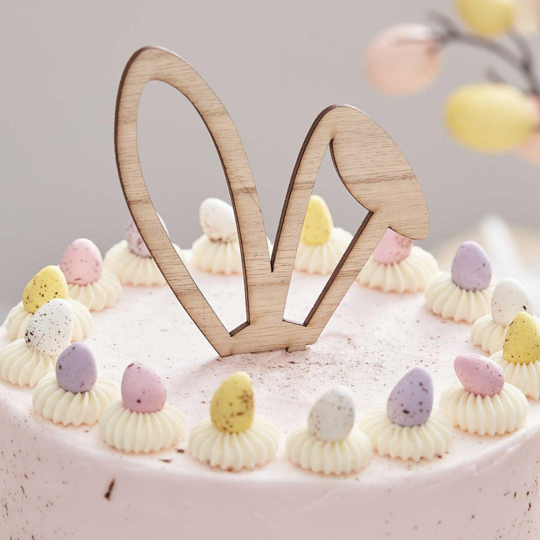 Easter Bunny Ears Wooden Cake Topper