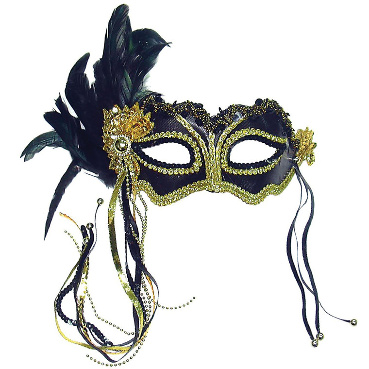 Adults Metallic Mask With Side Feather