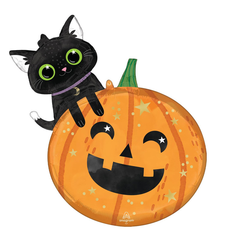 Spooky Halloween House Decoration Cat and Pumpkin SuperShape Foil Balloon 24"