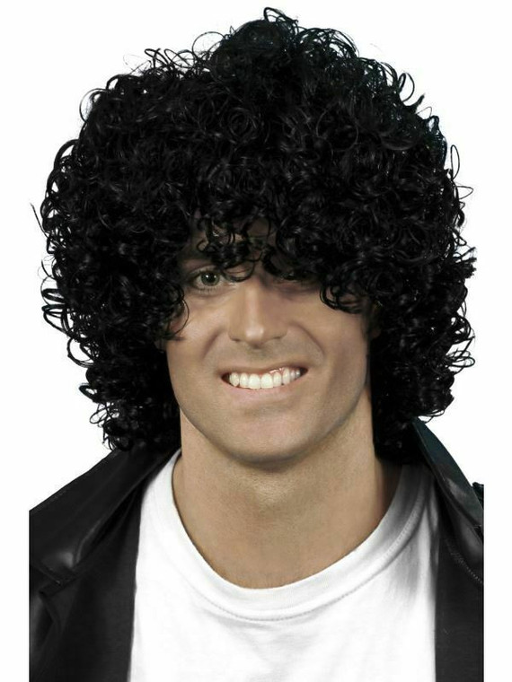 1980'S Black Afro Wet Look Wig Adult Mens Smiffys Fancy Dress New Dancer Moon