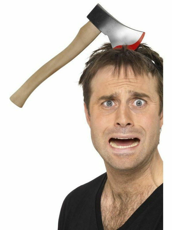 Axe Through The Head Halloween Prop Fancy Dress Joke Accessory Bloody Hatchet