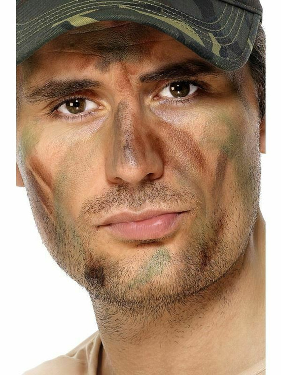 Army Fancy Dress Make Up Face Paint Camo Camouflage & Applicator Cammo