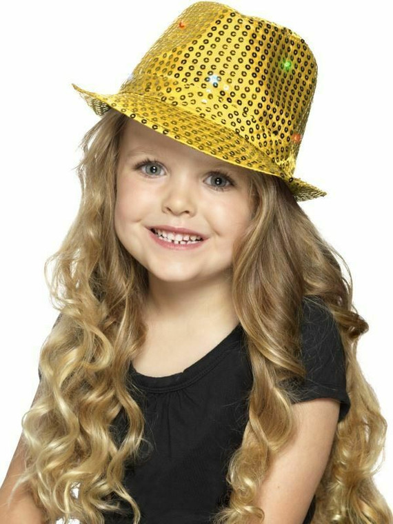 Coloured Sequin Trilby Hats Light Up Led Christmas Fancy Dress Xmas Head Gold