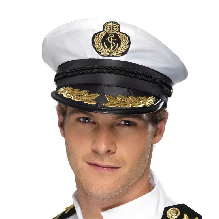 Mens White Nautical Captain Hat
