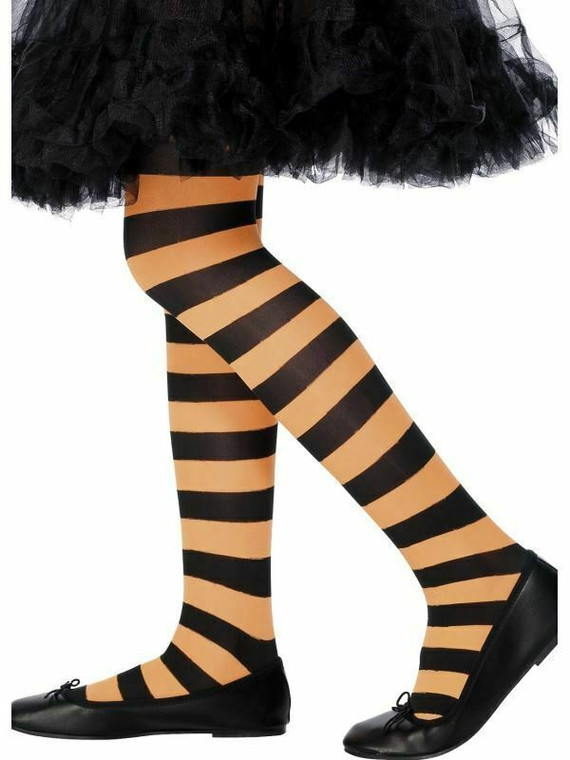 Child Striped Tights Orange And Black Girls Pumpkin Halloween Fancy Dress