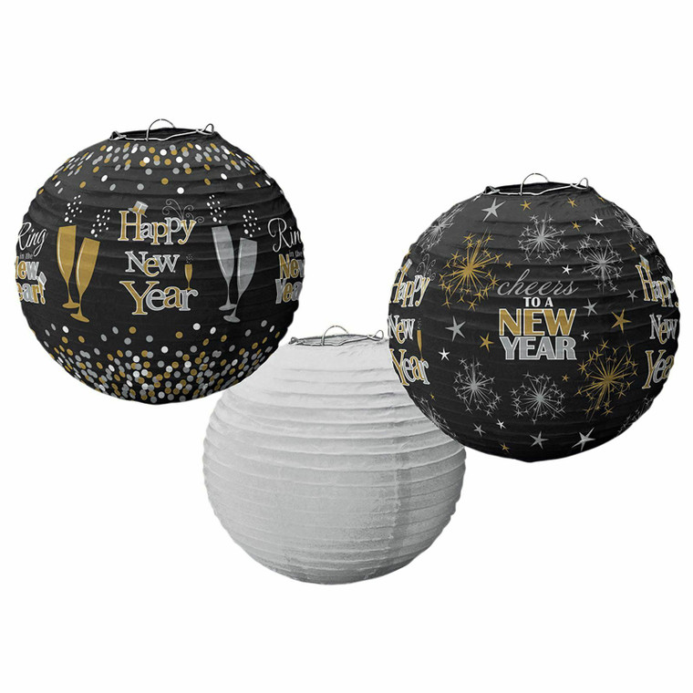 Pack of 3 Happy New Year Paper Lanterns Party Decoration