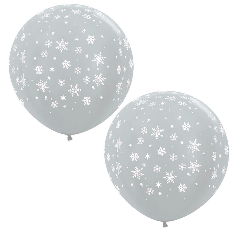 2 Large Snowflake Silver Biodegradable Latex Balloons 