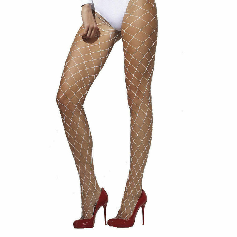 Diamond Net Tights Pantyhose Glamour Women'S Fancy Dress Costume Accessory White