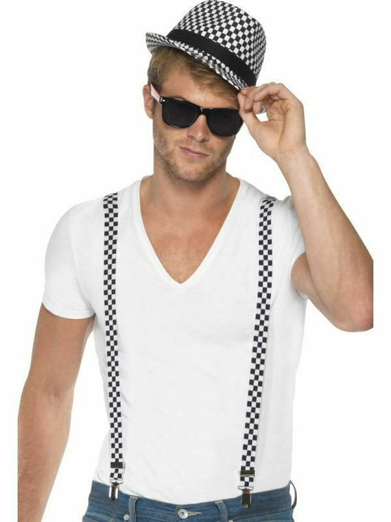 Ska Two Tone Hat & Braces Men Ladies 80S Fancy Dress Costume Trilby 80S  Adults