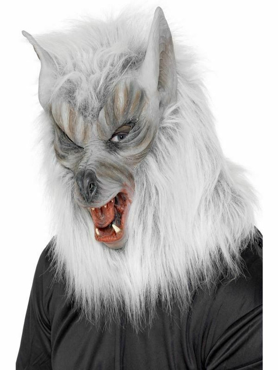 New Adult Overhead Wolf Mask Silver Halloween Werewolf Fancy Dress Accessory