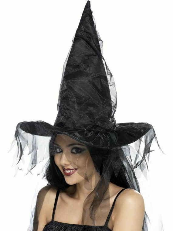 Deluxe Tall Large Witches Hat Womens Ladies Halloween Witch Fancy Dress Costume