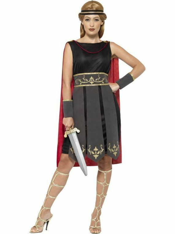 Ladies Roman Warrior Costume Spartan Gladiator Womens Fancy Dress Outfit UK16-18