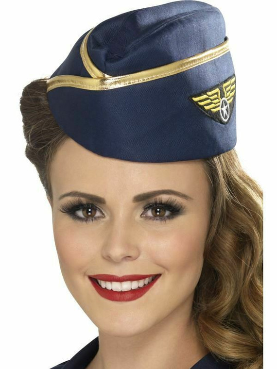 Blue Hat Air Hostess Stewardess Cabin Crew Ladies Fancy Dress Costume Hen Night