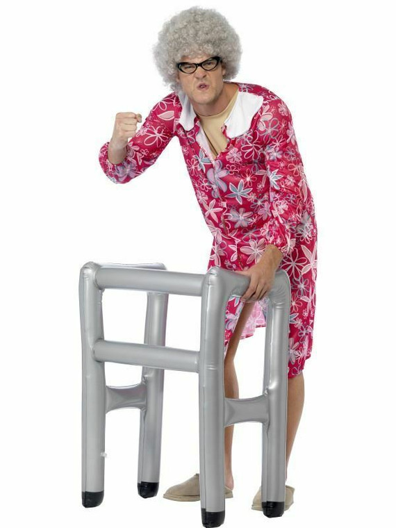 Silver Inflatable Zimmer Frame Granny Pensioner Mens Fancy Dress Accessory