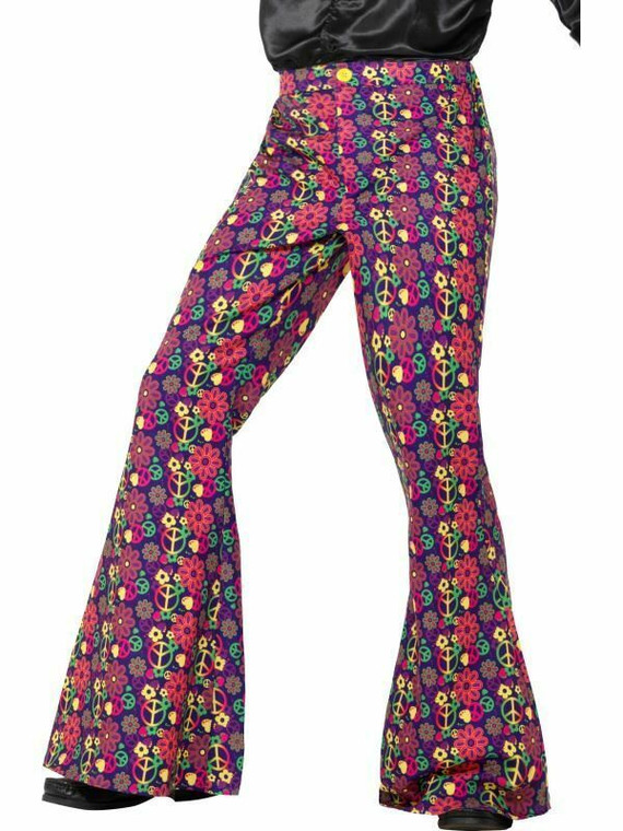 Mens 60S Flares Flared Trousers Adult 70S Disco Hippy Hippie Fancy Dress LARGE