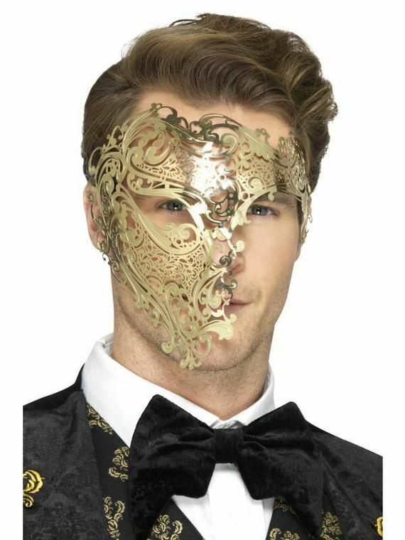 Adults Deluxe Metal Filigree Mask Phantom Masquerade Halloween Fancy Dress