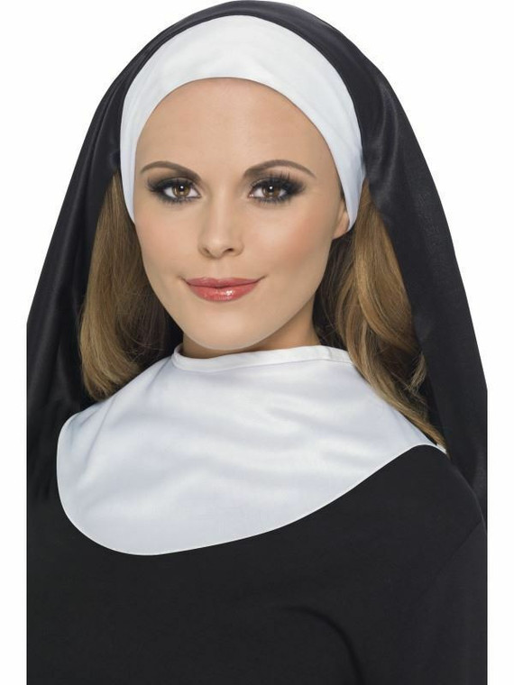 Headpiece & Collar Ladies Fancy Dress Costume Halloween Outfit Nun Kit