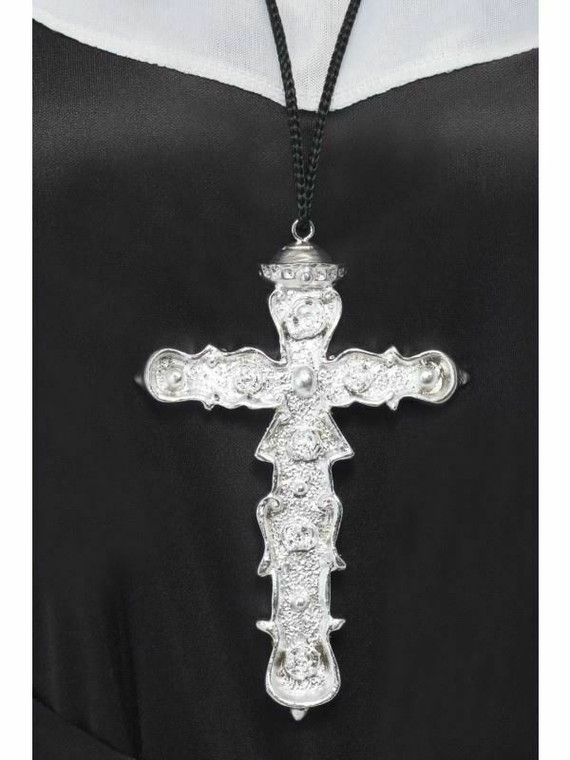 Silver Cross Necklace Nun Vicar Priest Men Ladies Fancy Dress Costume Halloween