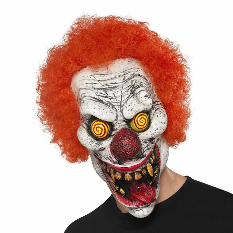 Adults Twisted Clown Latex Mask with Red Afro Hair