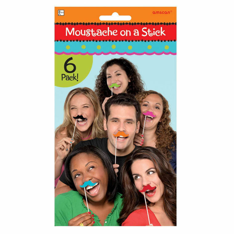 Pack of 6 Mexican Moustaches on a Stick Props
