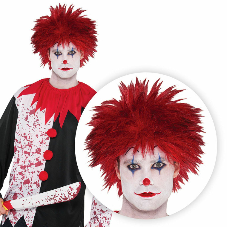 Mens Evil Clown Red Spiked Wig