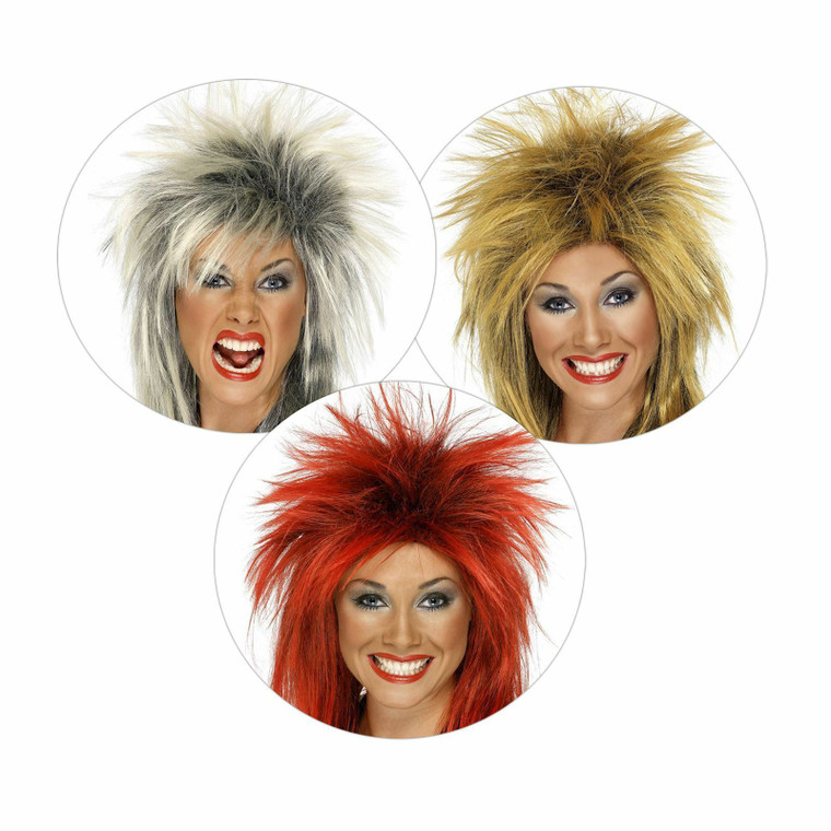 Adult Ladies 80s Mullet Rock Diva Wig Punk Rocker Music Fancy Dress Accessory