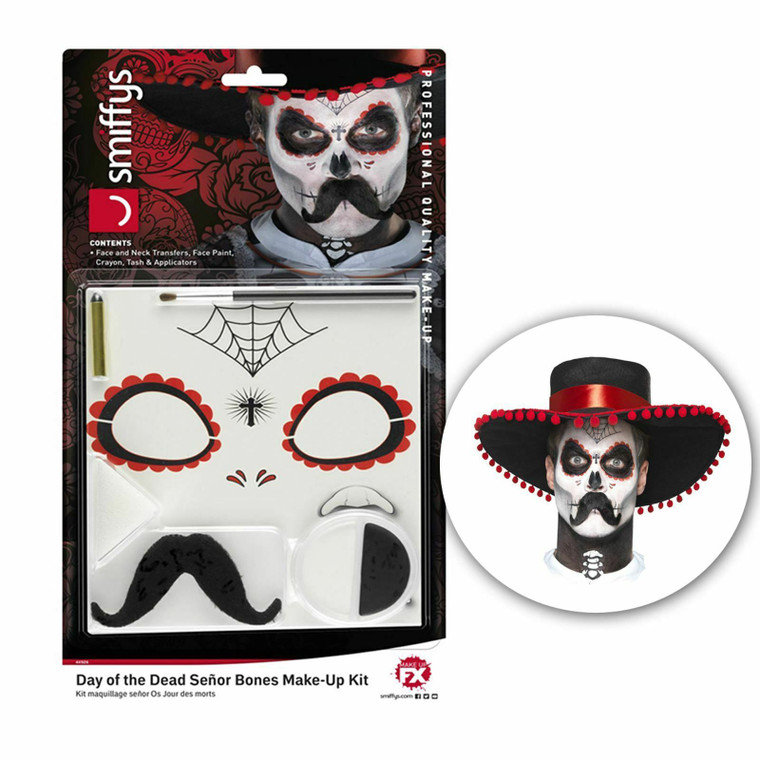 Day of the Dead Mexcian Senor Face Paint Kit with Tash