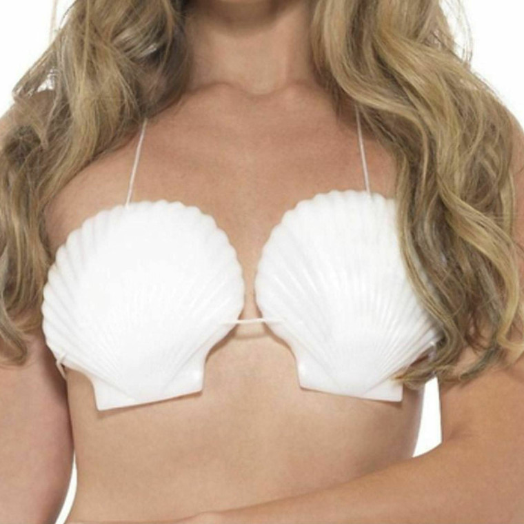 Hawaiian Shell Bra White Plastic Ladies Fancy Dress Beach Party Fancy Dress Kids