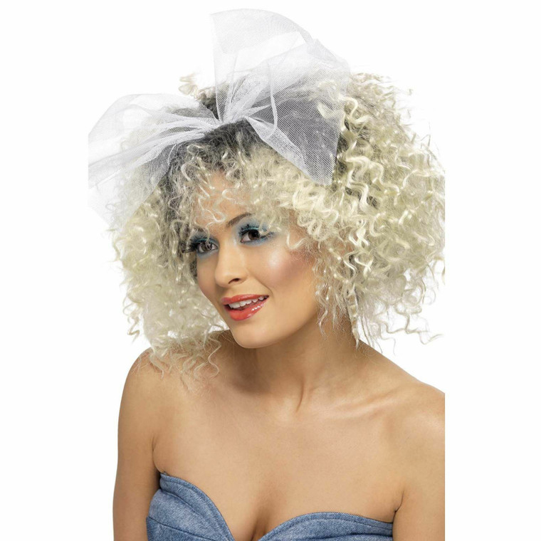80s Pop Star Blonde Wig with Bow