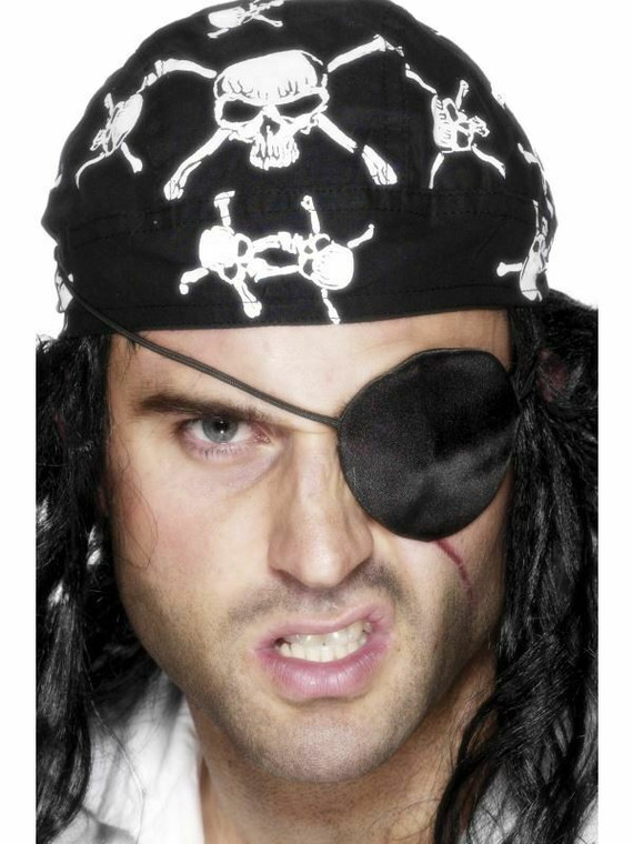 Pirate Eyepatch Black Satin Buccaneer Captain Fancy Dress Costume Accessory New