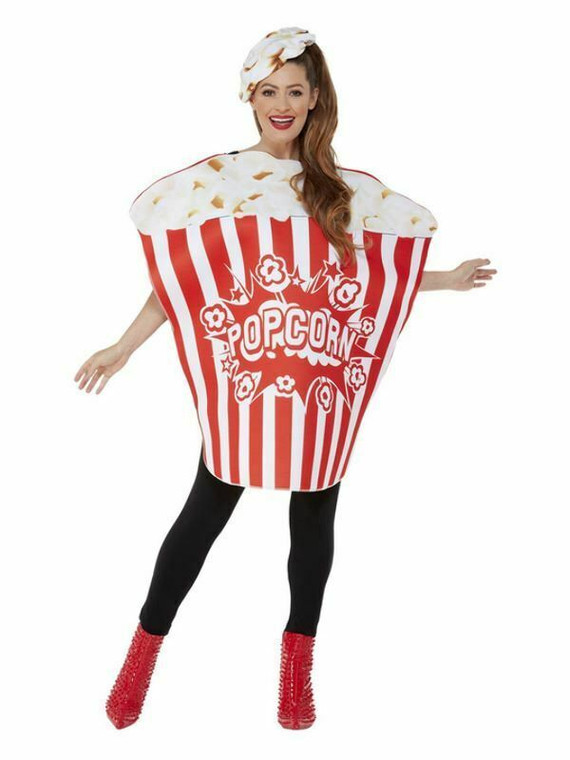Popcorn Costume All in One With Hat Red White Unisex