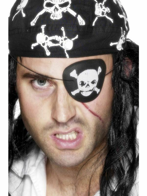 Pirate Eyepatch Skull Crossbones Buccaneer Prop Mens Fancy Dress Accessory