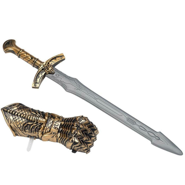 Kids Medieval Book Knight King Weapons Set Toy Sword Gauntlet Costume Accessory